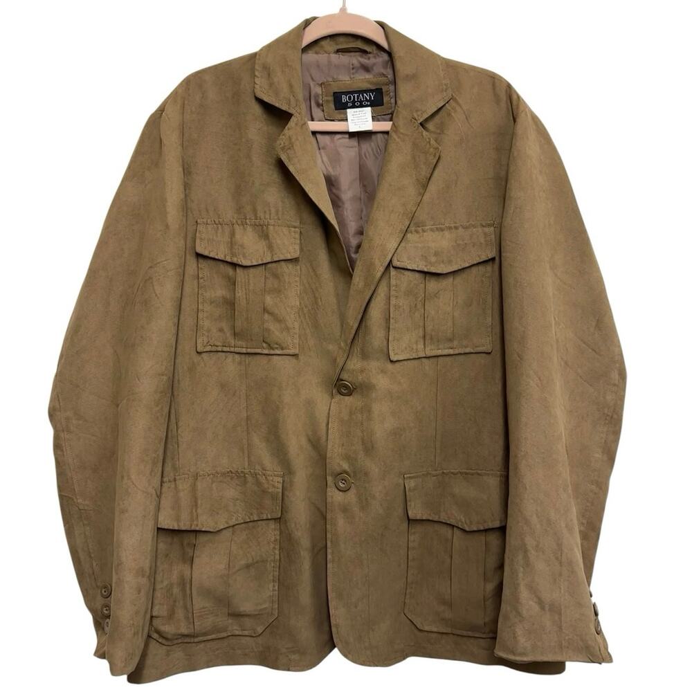Botany 500 Safari Jacket Mens Large Brown Faux Suede 4 Pocket Blazer